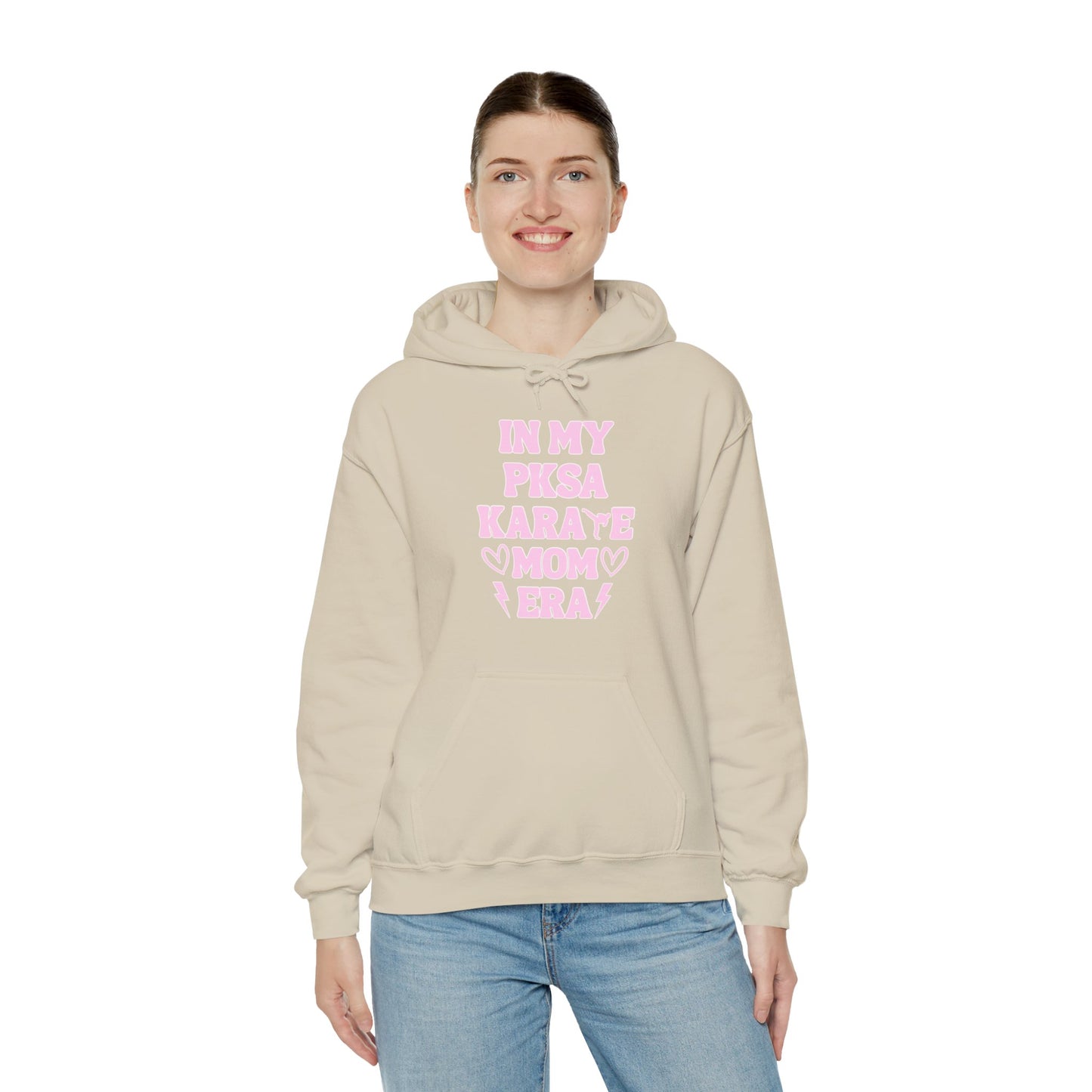 In my PKSA Karate Mom Era Unisex Heavy Blend™ Hooded Sweatshirt